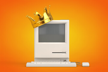 Leinwandbilder - Retro Personal Computer with Golden Crown. 3d Rendering