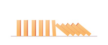 Wooden Domino Business Crisis Concept And Business Principle Solving Flat Illustration.