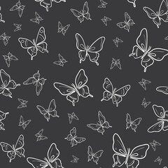Aufkleber - Vector butterfly seamless repeat pattern background, dark