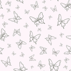 Poster - Vector butterfly seamless repeat pattern background, pink