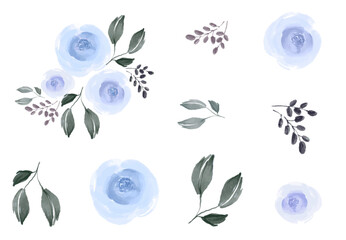 Wall Mural - vector set of purple rose flowers with isolated on white background,pastel rose for decorative card 