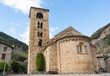 Picturesque view of romanesque church of Saint Christopher in medieval village Beget in spanish Pyrenees.Beget, Catalonia Spain