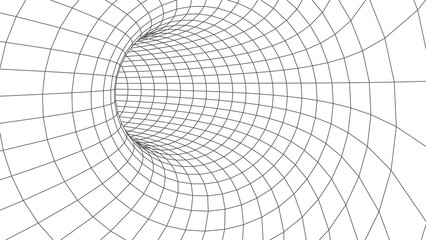 Tunnel or wormhole. 3d futuristic perspective mesh background texture. Vector illustration.
