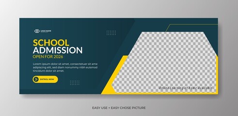 Wall Mural - Editable school admission Web banner template. With blue and yellow colour background