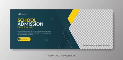 Wall Mural - Editable school admission Web banner template. With blue and yellow colour background