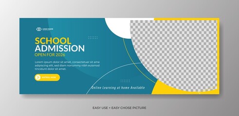 Wall Mural - Editable school admission Web banner template. With blue and yellow colour background