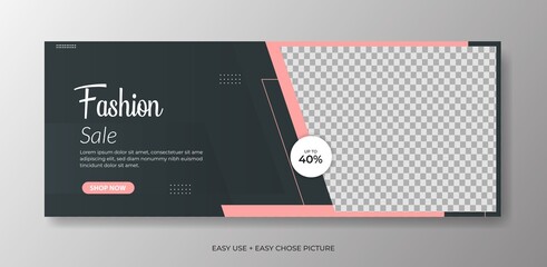 Wall Mural - Editable fashion Web banner template. With black and  yellow colour background.