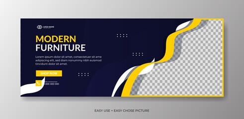 Wall Mural - Editable furniture Web banner template. With black and  yellow colour background.