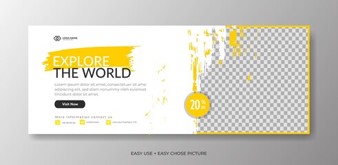 Wall Mural - Editable travel Web banner template. With white and  yellow colour background.