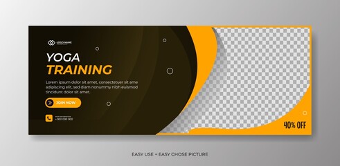Wall Mural - Editable yoga Web banner template. With black and  yellow colour background.