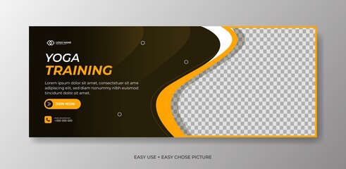 Wall Mural - Editable yoga Web banner template. With black and  yellow colour background.