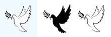 Flying Pigeon As A Symbol Of Peace. No War Sign. The Concept Of Peace In World And Ukraine. Dove Of Peace With An Olive Branch. Vector Eps8 Illustration Isolated On White Background.