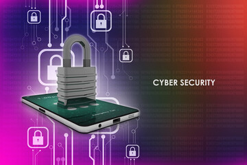 Poster - 3d rendering mobile phone protection lock
