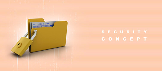 Poster - Yellow folder and lock. Data security concept. 3D rendering
