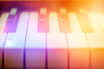 Sticker - Keys classic piano keyboard in pink and blue neon lights colors.