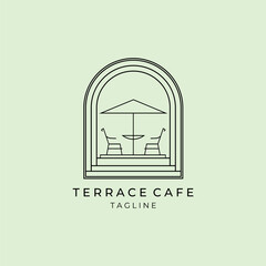 minimal terrace cafe restaurant , coffee shop logo icon sign symbol vector illustration design hawaii resort