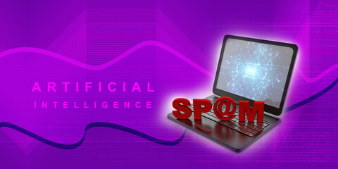 Poster - 3d illustration Network community concept .e mail sign spam in laptop