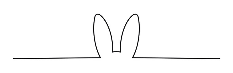 Easter Bunny Ears line art banner in scribble style hand drawn with continuous thin line, divider shape. Isolated on white background. Vector illustration