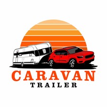Truck And Trailer Caravan Logo Design Vector	