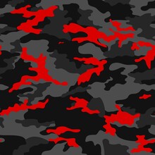
Abstraction Black Camouflage, Red Spots, Vector Night Print, Seamless Texture. Disguise