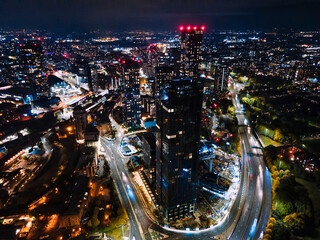 Poster - Aerial shot of the cityscape of Liverpool, England, illuminated in the night