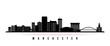 Manchester skyline horizontal banner. Black and white silhouette of Manchester, New Hampshire. Vector template for your design.