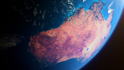 Wall Mural - cinematic space view of red australia, realistic planet earth rotation in cosmos