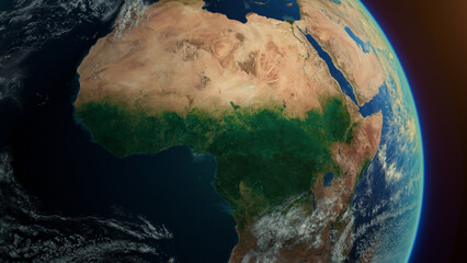 Wall Mural - africa continent of planet earth rotation a day from the space. sunrise at earth