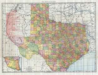 Canvas Print - Old vintage detailed map of the State of Texs in the eighteenth-nineteenth centuries