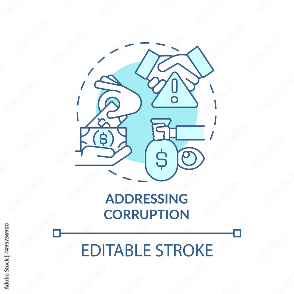 Addressing corruption turquoise concept icon. Armed hostilities ...