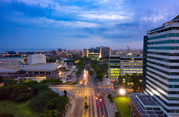 Canvas Print - Aerial shot of the city of Accra in Ghana at night