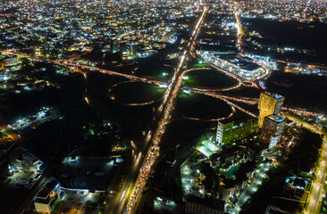 Canvas Print - Aerial shot of the city of Accra in Ghana at night