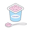 Sweet yogurt dessert cup and spoon isolated cartoon vector