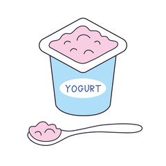 Wall Mural - Sweet yogurt dessert cup and spoon isolated cartoon vector