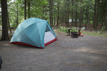 Tent in a forest for hiking