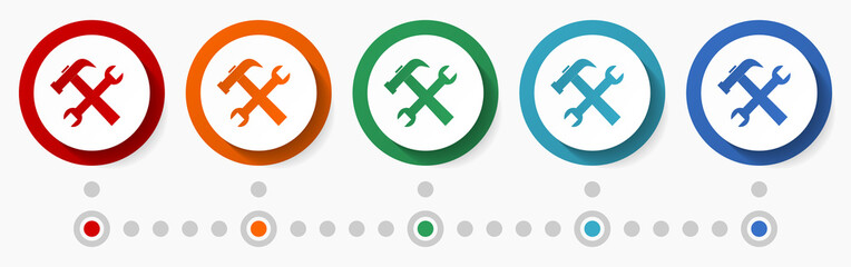 Poster - Tools, service concept vector icon set, flat design colorful buttons, infographic template in 5 color options