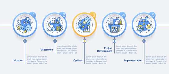 Heritage conservation process circle infographic template. Data visualization with 5 steps. Process timeline info chart. Workflow layout with line icons. Lato-Bold, Regular fonts used