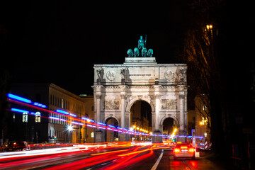 Sticker - Siegestor (English: Victory Gate) at nighttime. Munich, Germany