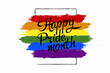 Pride month 2022 logo card with minority flag.Banner Love is love.Rainbow Pride symbol with heart,LGBT,sexual minorities,gays and lesbians.Designer sign,logo,icon:colorful rainbow in background.Vector