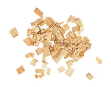 Top View Of Group A Wood Chips Isolated On A White Background. Wooden Smoking Chips.