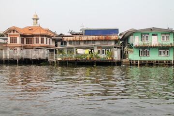 Sticker - Closeup shot of a fishing village in Bangkok, Thailand