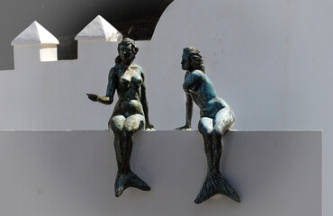 Sculptures of mermaids in Sanlucar de Barrameda, Spain