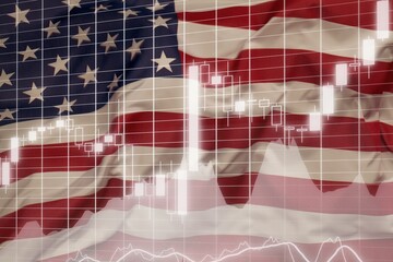 Canvas Print - USA flag on with stock market graph, Forex trading and investment concept