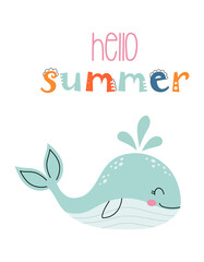 Wall Mural - vector illustration with cute whale in cartoon style