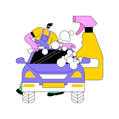 Poster - Car wash service abstract concept vector illustration. Automatic wash, vehicle cleaning market, self-serve station, 24 hours full service company, hand, interior vacuum cleaning abstract metaphor.