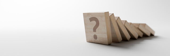 Fototapete - Domino made by question marks; business and life concepts. Original 3d rendering