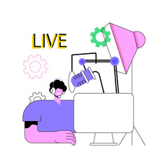 Poster - Professional livestream abstract concept vector illustration. Professional online event stream, broadcasting service, livestream equipment, software solution, go live, real-time abstract metaphor.