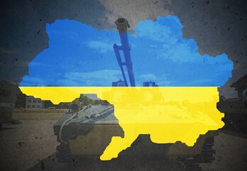 Military occupation of Ukraine by Russia concept. Flag of Ukraine painted on ukraine map. Relationship between Ukraine and Russia.