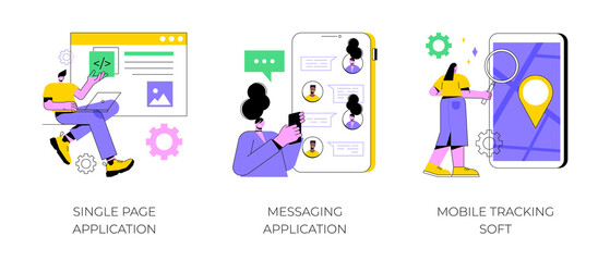 Fototapete - web development abstract concept vector illustration set. single page application, messaging applica