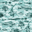 Aegean teal shoal of fish linen wash nautical background. Summer coastal style fabric swatches. Under the sea life swimming tropical fishes material. 2 tone blue dyed textile seamless pattern.